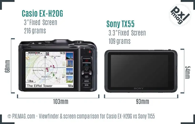 Casio EX-H20G vs Sony TX55 Screen and Viewfinder comparison