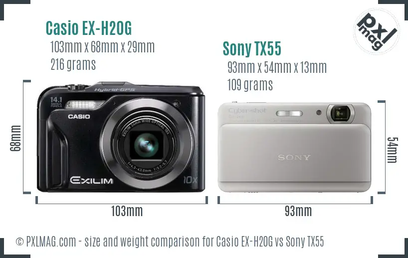 Casio EX-H20G vs Sony TX55 size comparison
