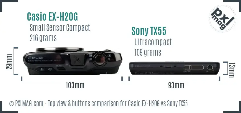 Casio EX-H20G vs Sony TX55 top view buttons comparison