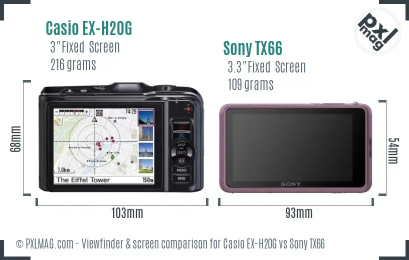 Casio EX-H20G vs Sony TX66 Screen and Viewfinder comparison