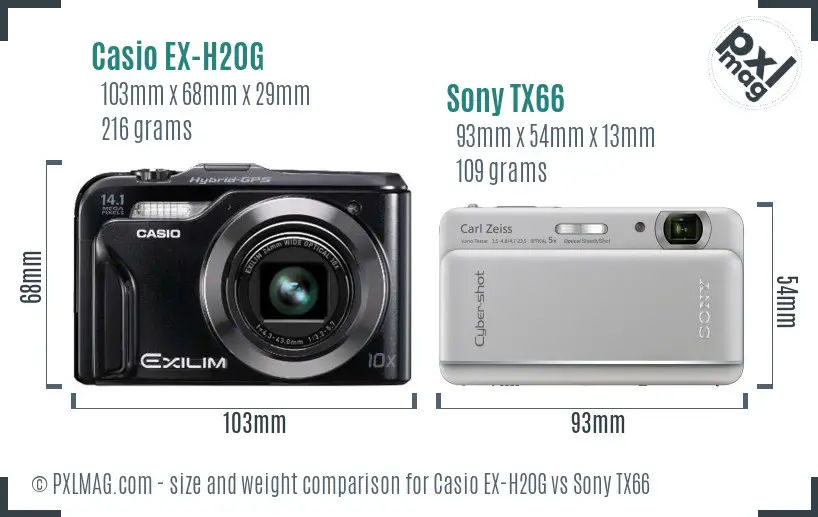 Casio EX-H20G vs Sony TX66 size comparison