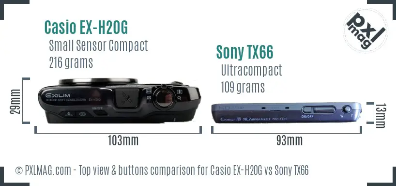 Casio EX-H20G vs Sony TX66 top view buttons comparison