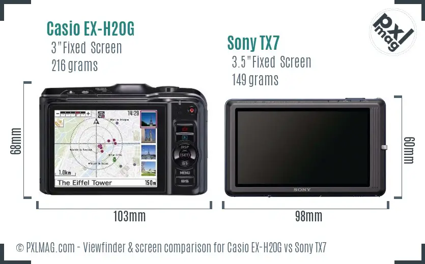 Casio EX-H20G vs Sony TX7 Screen and Viewfinder comparison Casio EX-H20G vs Sony TX7 Screen and Viewfinder comparison