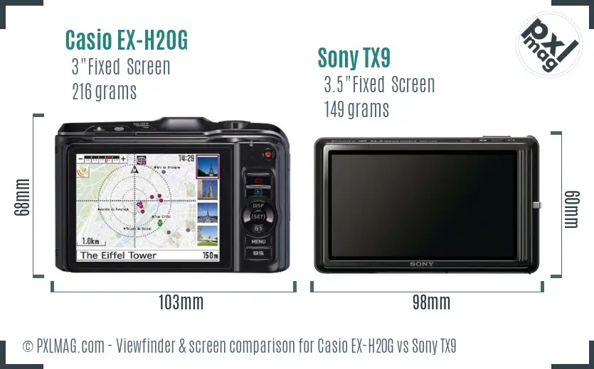 Casio EX-H20G vs Sony TX9 Screen and Viewfinder comparison Casio EX-H20G vs Sony TX9 Screen and Viewfinder comparison