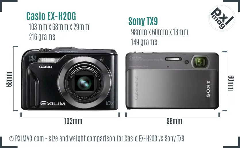Casio EX-H20G vs Sony TX9 size comparison Casio EX-H20G vs Sony TX9 size comparison