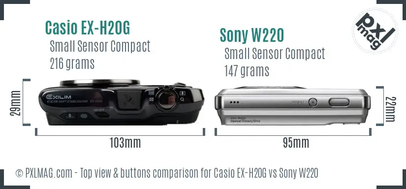 Casio EX-H20G vs Sony W220 top view buttons comparison