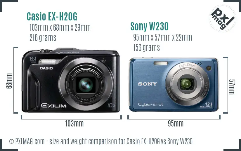 Casio EX-H20G vs Sony W230 size comparison Casio EX-H20G vs Sony W230 size comparison