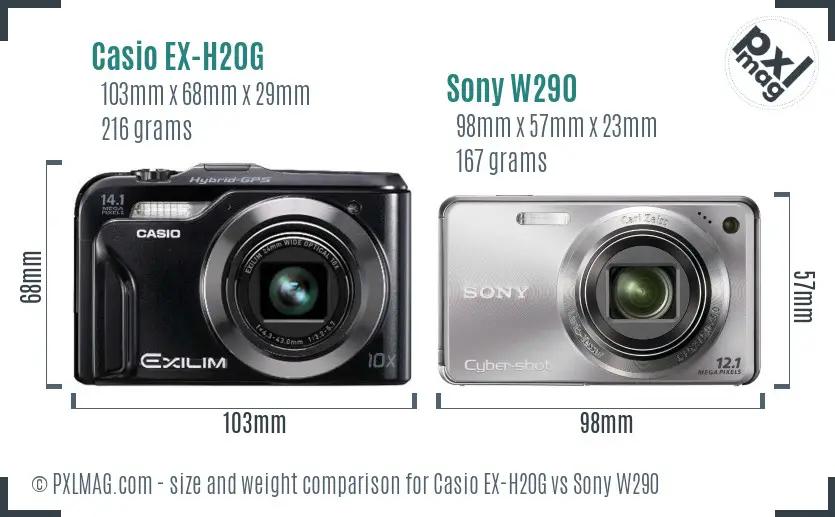 Casio EX-H20G vs Sony W290 size comparison