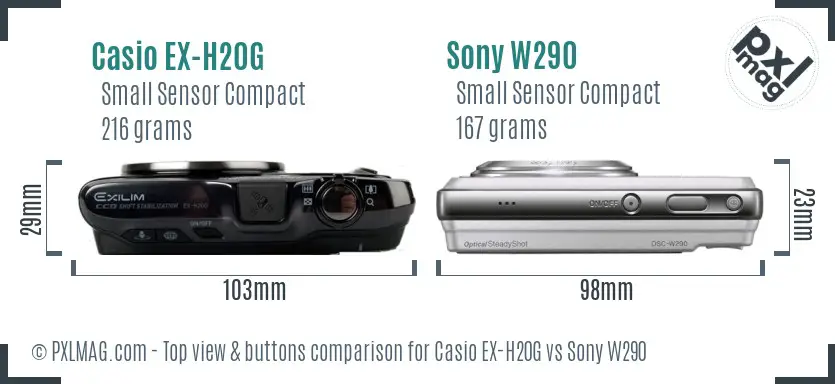 Casio EX-H20G vs Sony W290 top view buttons comparison