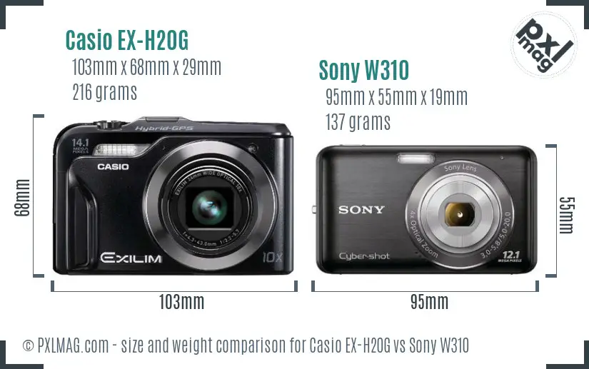 Casio EX-H20G vs Sony W310 size comparison Casio EX-H20G vs Sony W310 size comparison