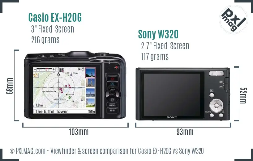 Casio EX-H20G vs Sony W320 Screen and Viewfinder comparison