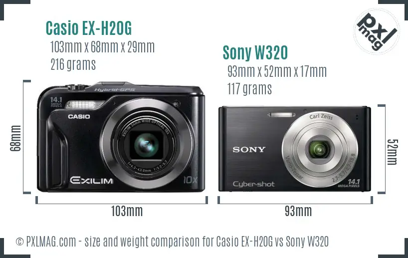 Casio EX-H20G vs Sony W320 size comparison