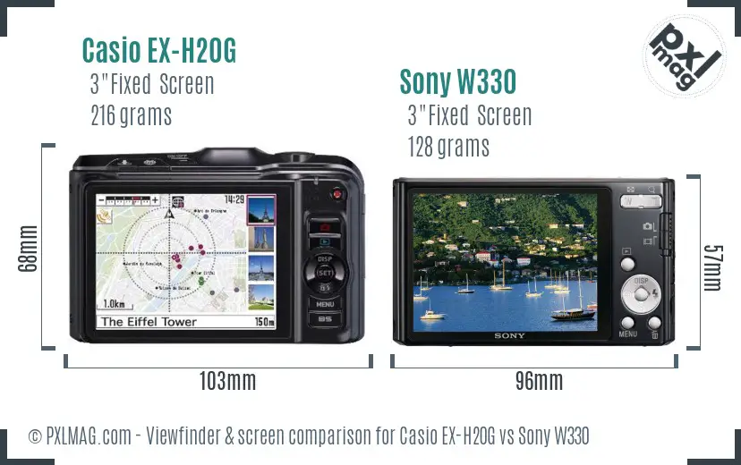 Casio EX-H20G vs Sony W330 Screen and Viewfinder comparison