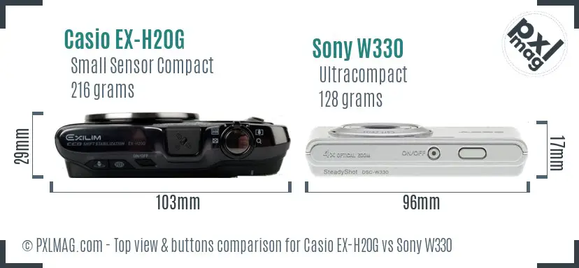 Casio EX-H20G vs Sony W330 top view buttons comparison