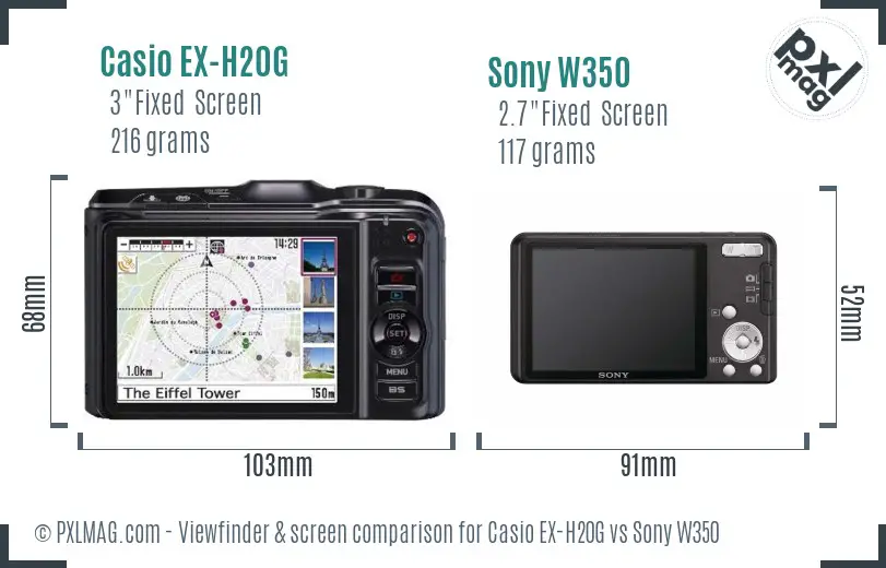 Casio EX-H20G vs Sony W350 Screen and Viewfinder comparison