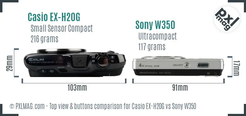 Casio EX-H20G vs Sony W350 top view buttons comparison