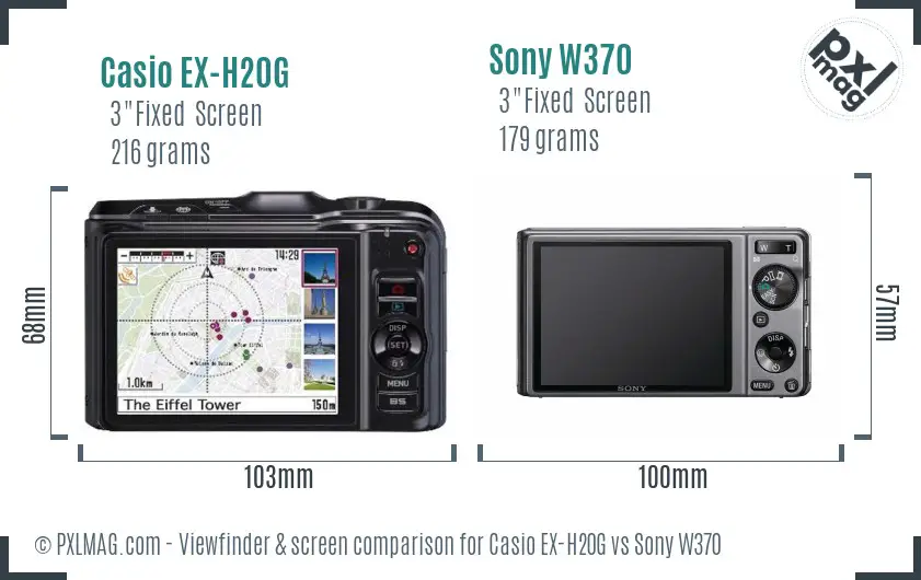 Casio EX-H20G vs Sony W370 Screen and Viewfinder comparison