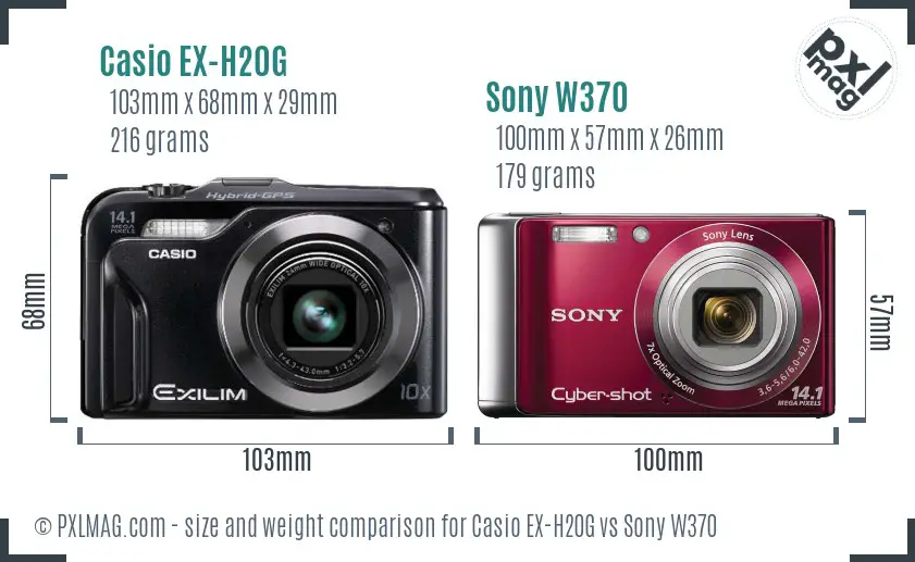 Casio EX-H20G vs Sony W370 size comparison