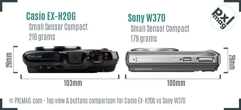 Casio EX-H20G vs Sony W370 top view buttons comparison