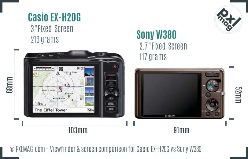 Casio EX-H20G vs Sony W380 Screen and Viewfinder comparison