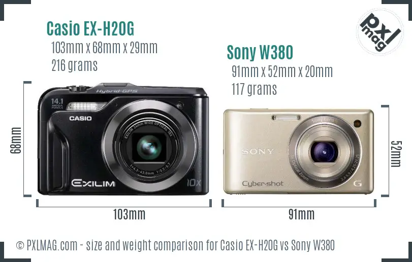 Casio EX-H20G vs Sony W380 size comparison