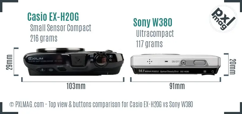 Casio EX-H20G vs Sony W380 top view buttons comparison