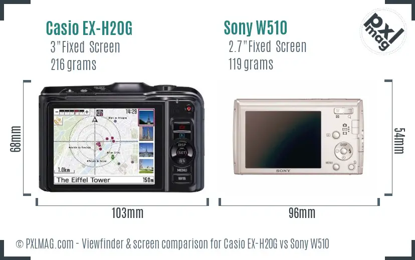 Casio EX-H20G vs Sony W510 Screen and Viewfinder comparison Casio EX-H20G vs Sony W510 Screen and Viewfinder comparison