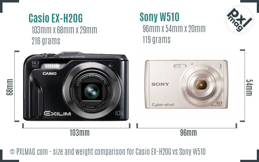 Casio EX-H20G vs Sony W510 size comparison Casio EX-H20G vs Sony W510 size comparison