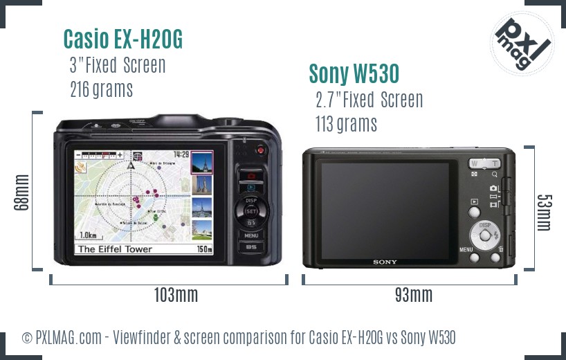 Casio EX-H20G vs Sony W530 Screen and Viewfinder comparison