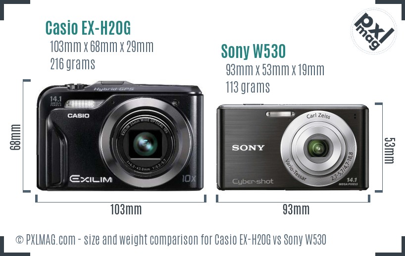 Casio EX-H20G vs Sony W530 size comparison
