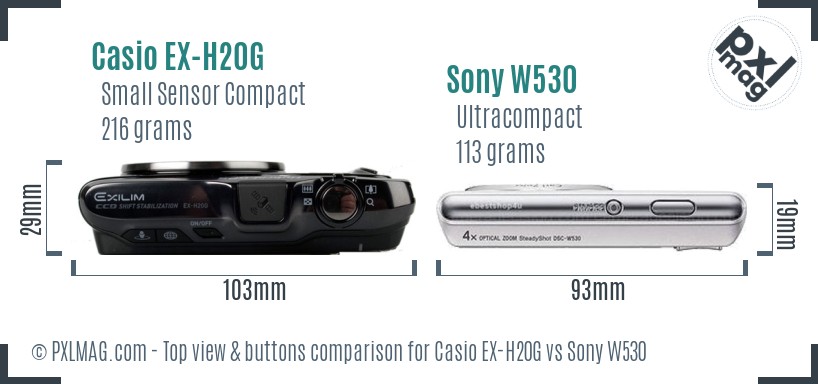Casio EX-H20G vs Sony W530 top view buttons comparison