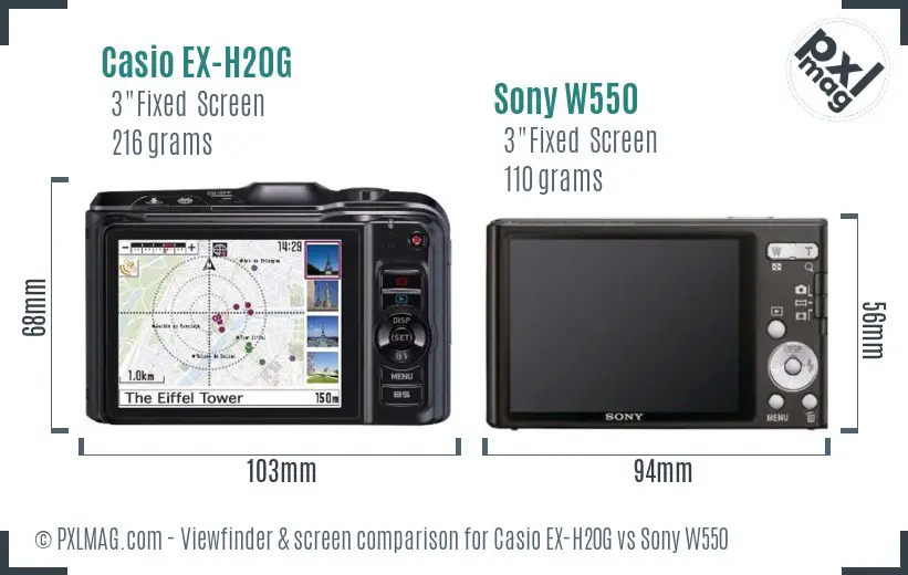 Casio EX-H20G vs Sony W550 Screen and Viewfinder comparison