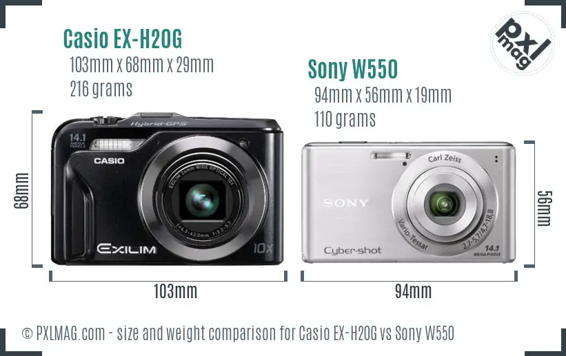 Casio EX-H20G vs Sony W550 size comparison