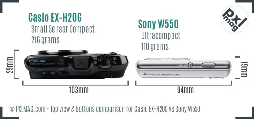 Casio EX-H20G vs Sony W550 top view buttons comparison