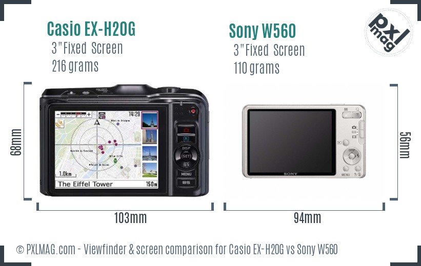 Casio EX-H20G vs Sony W560 Screen and Viewfinder comparison