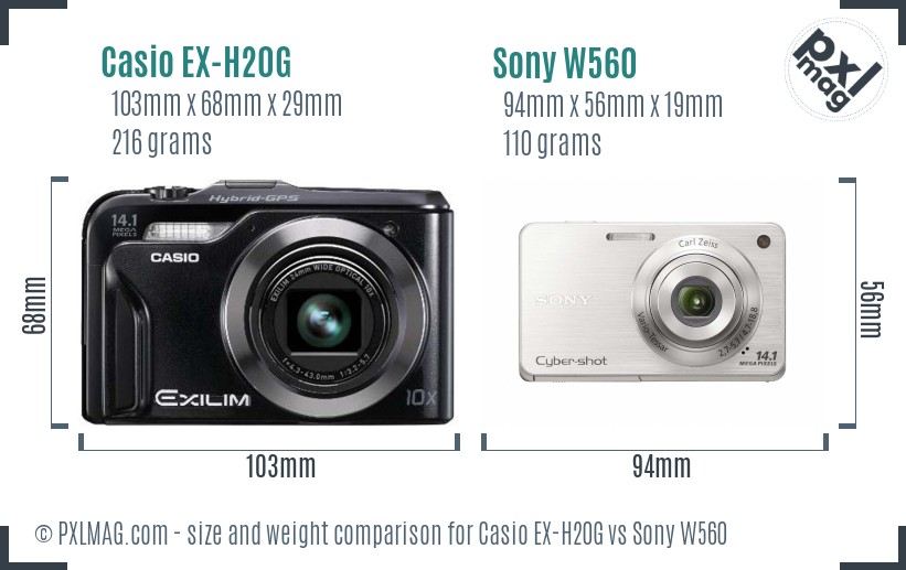 Casio EX-H20G vs Sony W560 size comparison Casio EX-H20G vs Sony W560 size comparison