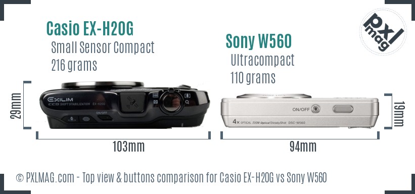 Casio EX-H20G vs Sony W560 top view buttons comparison