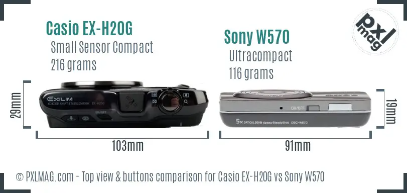 Casio EX-H20G vs Sony W570 top view buttons comparison