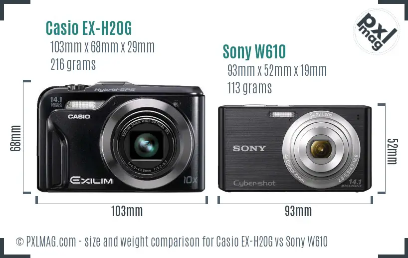 Casio EX-H20G vs Sony W610 size comparison