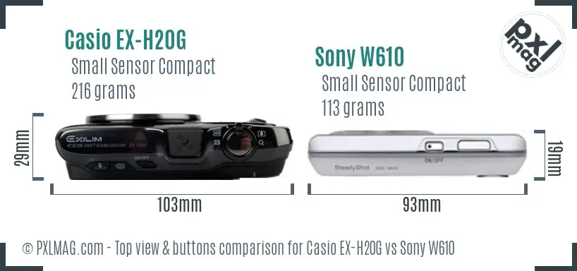 Casio EX-H20G vs Sony W610 top view buttons comparison
