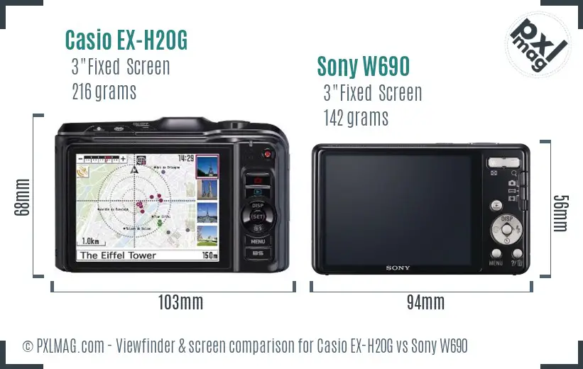 Casio EX-H20G vs Sony W690 Screen and Viewfinder comparison