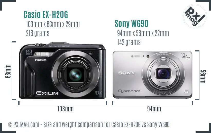 Casio EX-H20G vs Sony W690 size comparison