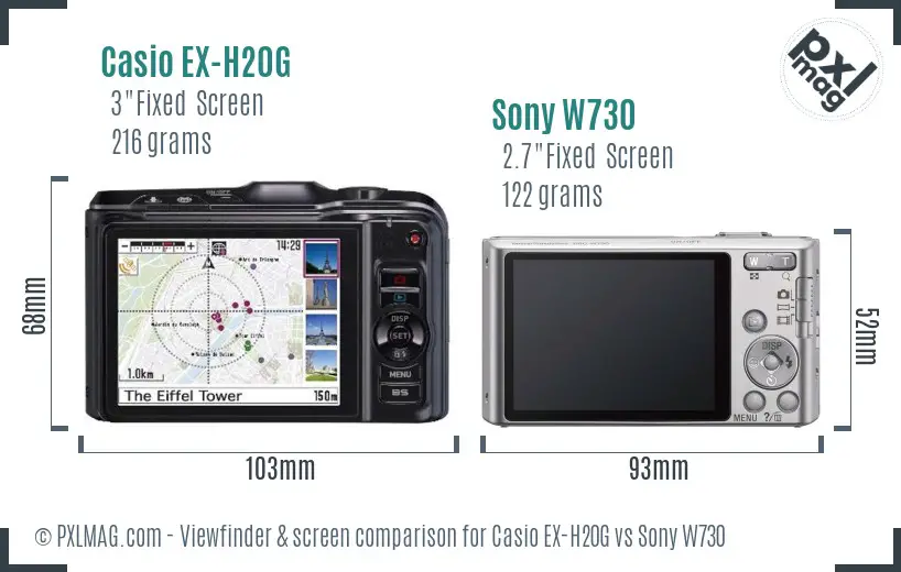 Comparing the rear screens of Casio EX-H20G and Sony W730