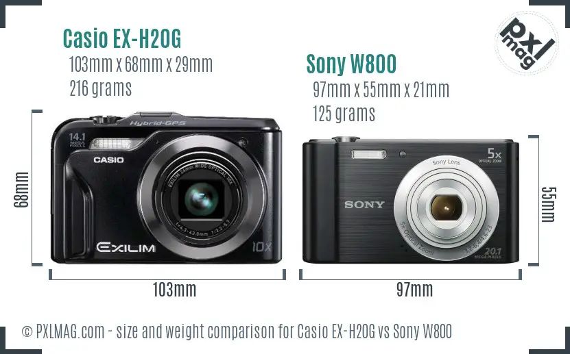 Casio EX-H20G vs Sony W800 size comparison