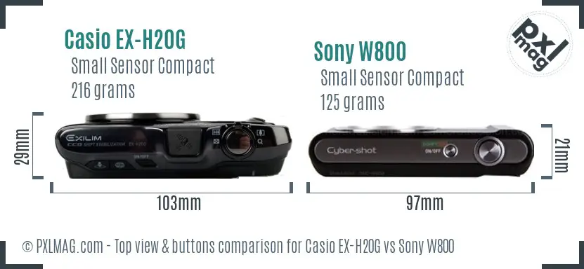 Casio EX-H20G vs Sony W800 top view buttons comparison