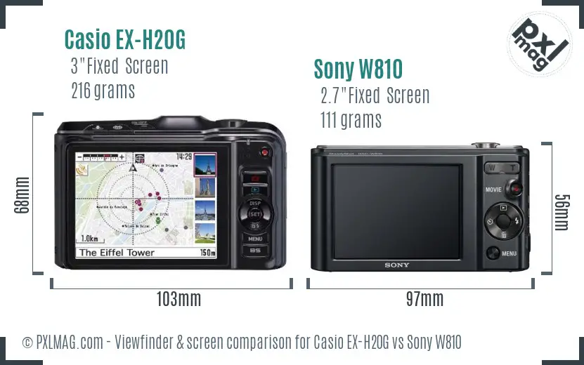 Casio EX-H20G vs Sony W810 Screen and Viewfinder comparison
