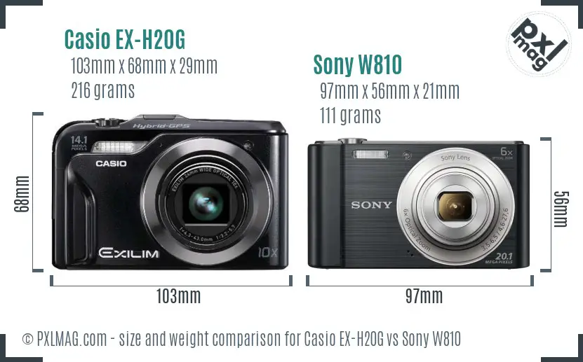Casio EX-H20G vs Sony W810 size comparison