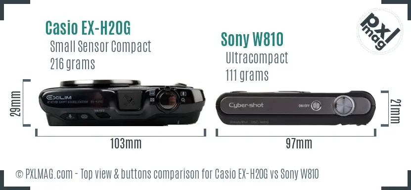 Casio EX-H20G vs Sony W810 top view buttons comparison