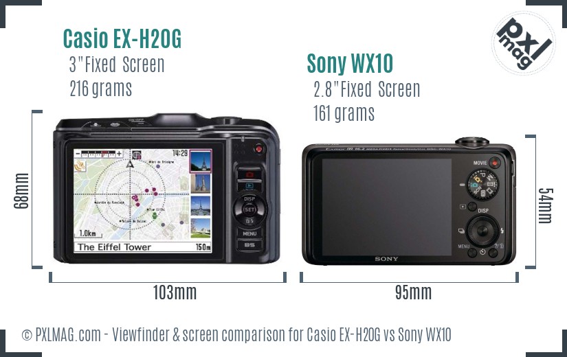 Casio EX-H20G vs Sony WX10 Screen and Viewfinder comparison