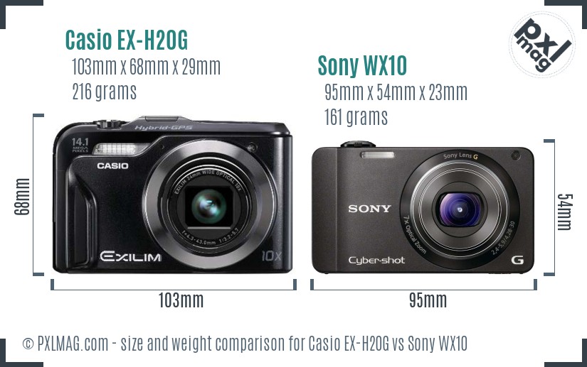 Casio EX-H20G vs Sony WX10 size comparison